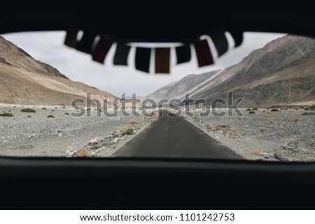 Back seat view from car in Leh Ladakh India with travel concept