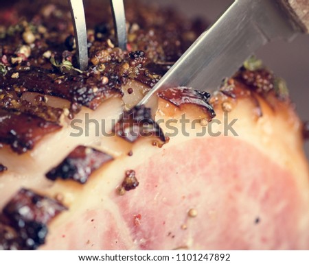 Close up of a baked ham food photography recipe idea