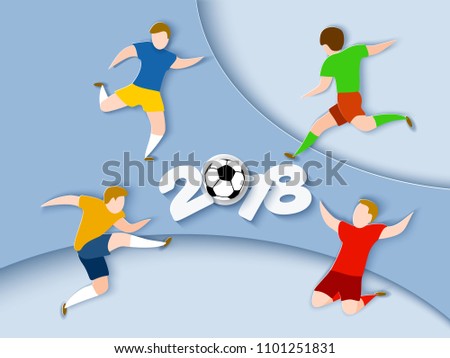 Football players 2018. Color vector illustration. Paper cut style