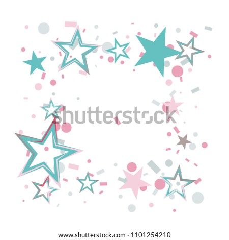Square Christmas colorful stars confetti falling, isolated on white. Magic shining flying stars and glitter dots sparkle cosmic backdrop