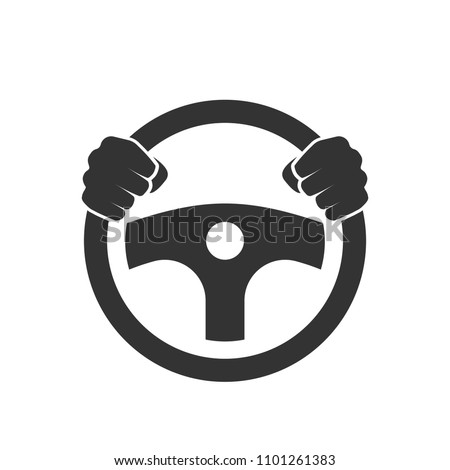 Hands behind wheel icon. Clipart image isolated on white background