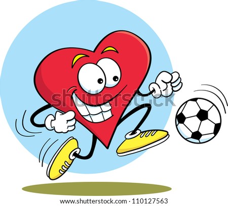 Cartoon illustration of a heart playing soccer