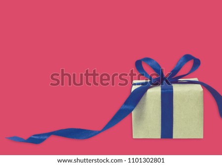 Gift box pink background. Holiday present. Festive gift card