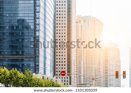 Modern skyscrapers and signal lights