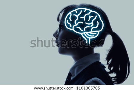Little child and brain concept. Royalty-Free Stock Photo #1101305705