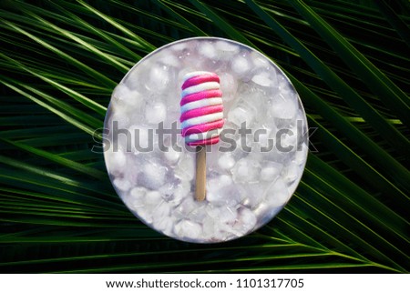 Natural, juicy ice cream on stick, top view, flat lay                                   