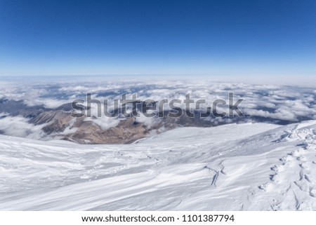 Mountainous landscape, Elbrus, climbing the elbrus, clouds.