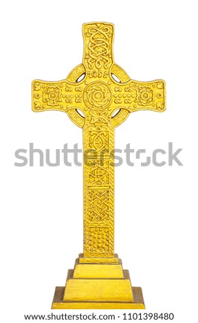 The Vintage Retro Golden Cross on iSolated White Background. Christianity Symbol of Jesus Crucifixion