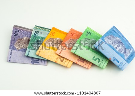 Various type of Malaysia Ringgit money isolated on white background