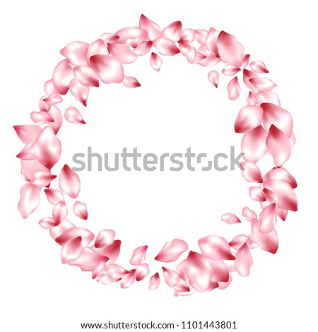 Pink sakura petals flying vector valentine background. Spring falling flower parts confetti, blossom elements seasonal design. Abstract flower blossom petals card background.