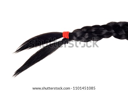 black hair braid with split ends isolated