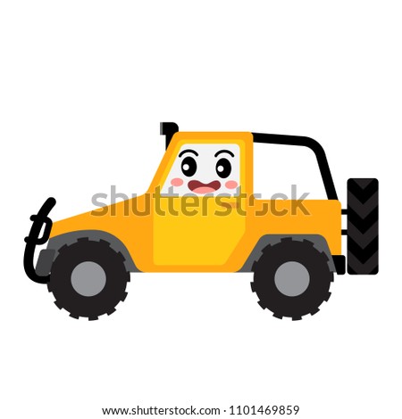 Off-Road Vehicle transportation cartoon character side view isolated on white background vector illustration.