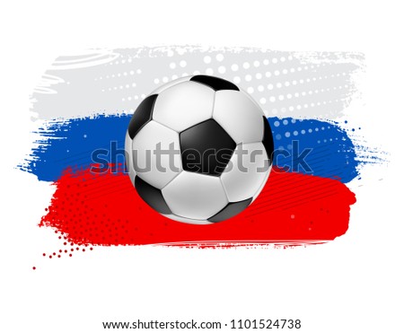 Vector Soccer Football ball on a colorful painted background with russia flag colors
