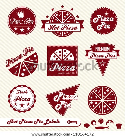 Vector Set: Pizza Pie Labels and Badges with Toppings Elements