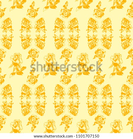 Yellow roses on a limon background. Vector graphics. Pattern