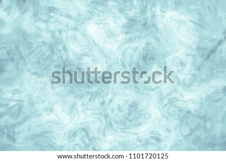 Turquoise green painted background. Turquoise brush stroke texture on white background. Artistic canvas background with paint splashes and blots.