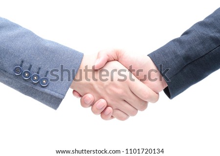 Close up of businessman hand shake, touching or holding hands together for partnership, friendship or co-worker concept.