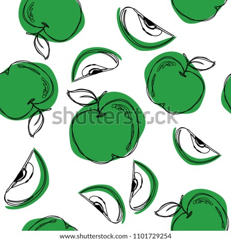 Apple seamless pattern. Green apple isolated on white background.