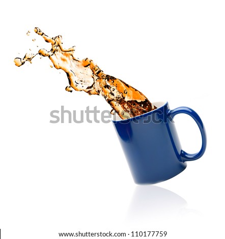 cup of tea with splashes on a white background