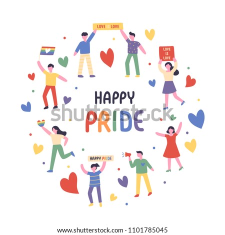 LGBT rainbow pride festival day characters flat design style vector graphic illustration set