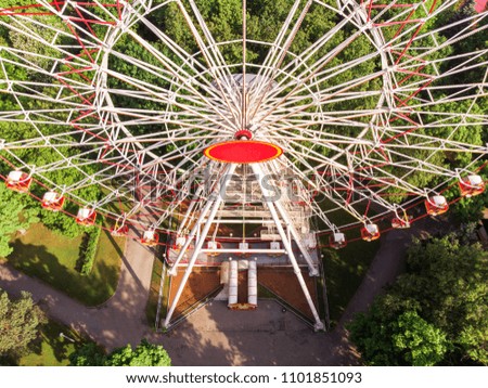 ferris wheel at an amusement park. aerial view. drone photography.