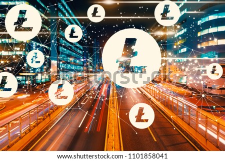 Litecoin with view of motion blurred traffic