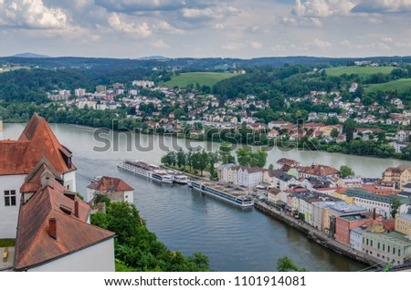 View of city of Passau in Germany on river banks