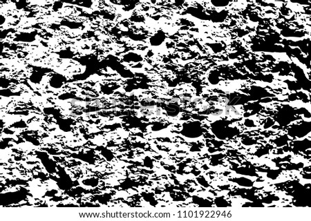 Porous stone grungy vector texture. Black and white splatter for vintage effect. Weathered stone grunge overlay. Grainy stone relief. Aged worn texture. Monochrome grit layer. Obsolete stone surface