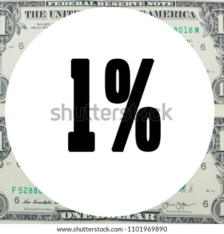 1% Percent. Discount and sales theme. Special Offer. USA dollar banknote background