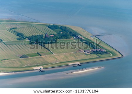 Panorama flight over the north sea islands and the coast of Germany
