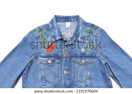 denim embroidered flowers jacket jeans 
