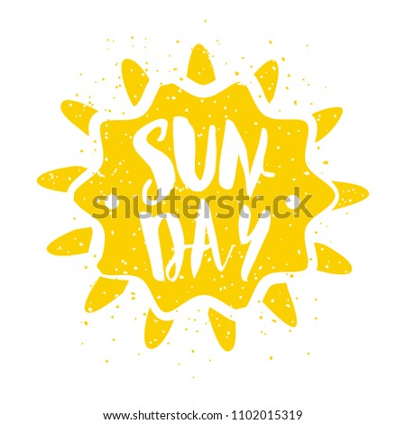 Summer label with sun and lettering text on white background. Vector illustration for greeting cards, decoration, prints and posters.