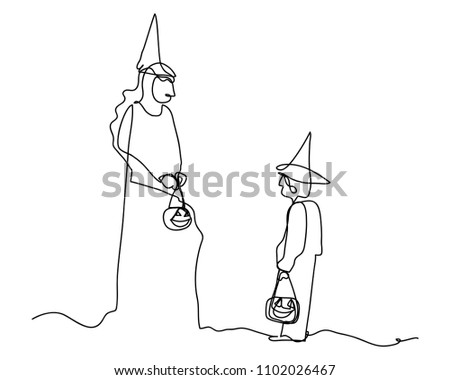 continuous line drawing of Halloween