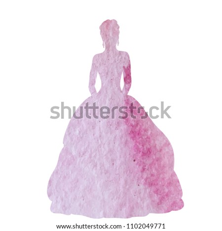 isolated, watercolor silhouette of the bride
