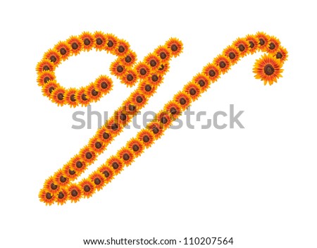 Alphabet V, Sunflower alphabet isolated on white