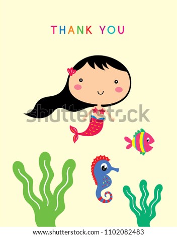 cute mermaid princess thank you card vector