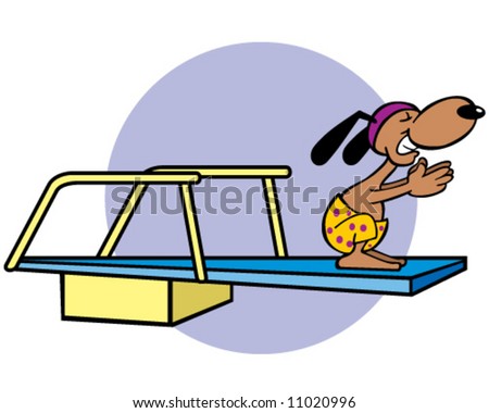 vector of dog on diving board, concept of diving in on a new project or relationship