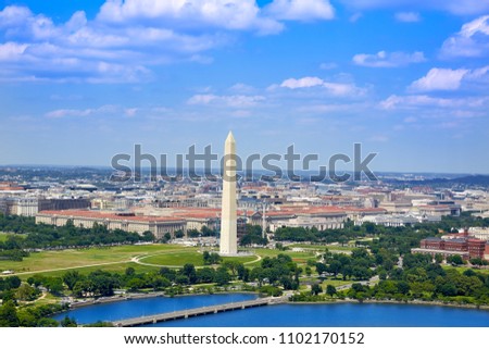 Washington DC aerial view with National Mall and Monument