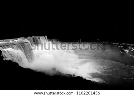 Monochrome, Niagara falls on isolated the black background 