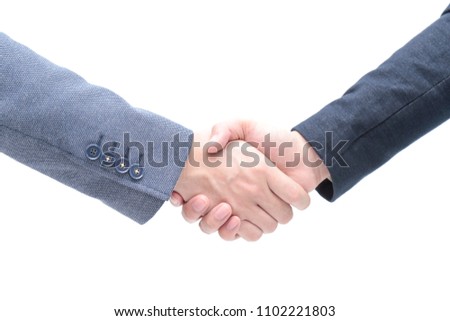 Close up of businessman hand shake, touching or holding hands together for partnership, friendship or co-worker concept.