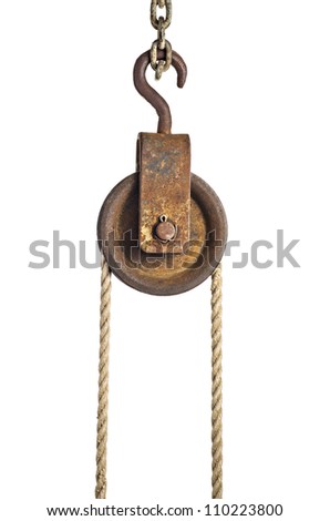 Old pulley with rope Royalty-Free Stock Photo #110223800