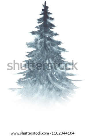 Painted in a hand-made fir-tree, watercolor element for compositions and design, printing, illustrations. New Year, New Year element, Siberia, pine, fir-tree, needles, evergreen, fir.