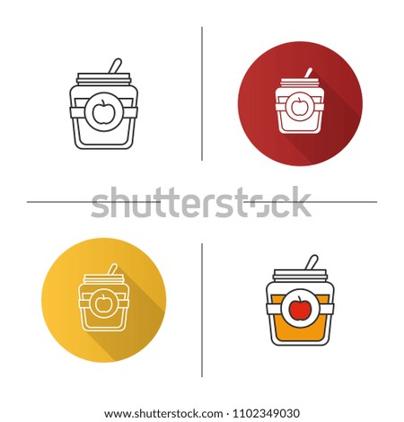 Apple jam jar icon. Fruit preserve. Flat design, linear and color styles. Isolated vector illustrations