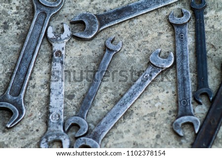 Set of wrench handy industrial tool sold keys in a mechanical workshop handy tool for use by a car mechanic to fix a motorcycle and a car.