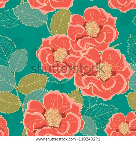 Floral Wallpaper with hand-drawn flowers retro colored