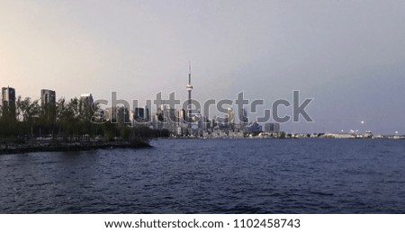 Toronto, Canada skyline with Lake Ontario.