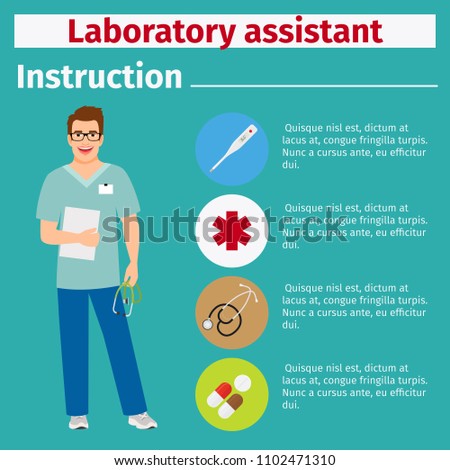 Medical equipment instruction manuals with icons for laboratory assistant. illustration