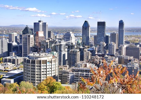 MONTREAL CANADA OCTOBER 12: Bird eye view of downtown Montreal on October 12 2010. Downtown Montreal is the central business district of Montreal, Quebec, Canada.