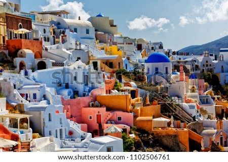 Cityscape of the island Santorini, Greece Royalty-Free Stock Photo #1102506761