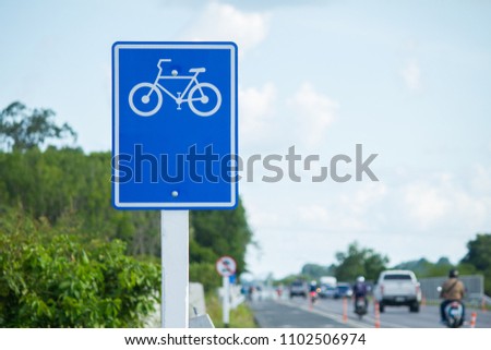 Close up and beautiful blue bicycle sign and bicycle lane only with free space for text under bicycle picture on the blue plate for concept design and decorative